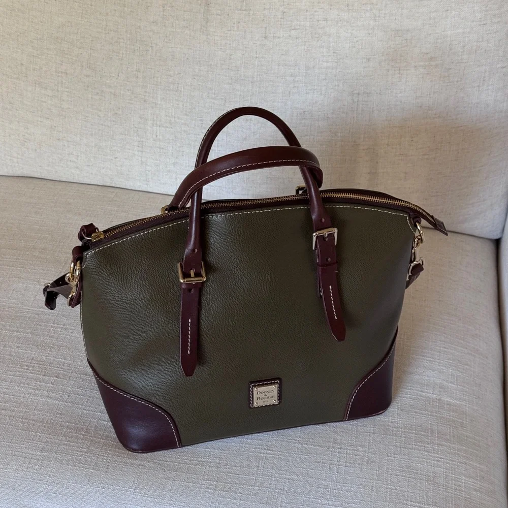 Dooney & Bourke  Olive and British Tan Large Satchel‎